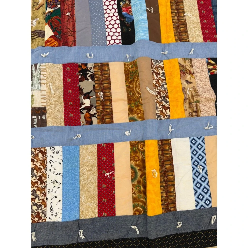 Handmade Patchwork Scrap Quilt Novelty Horse‎ Music Cowboy Denim Look 53x62